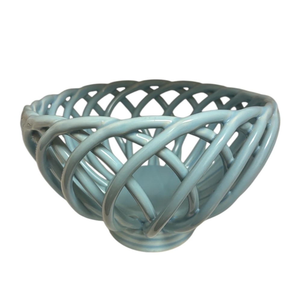 Vintage Lattice Open Ceramic Woven Bread Basket Bowl - Picture 2 of 6